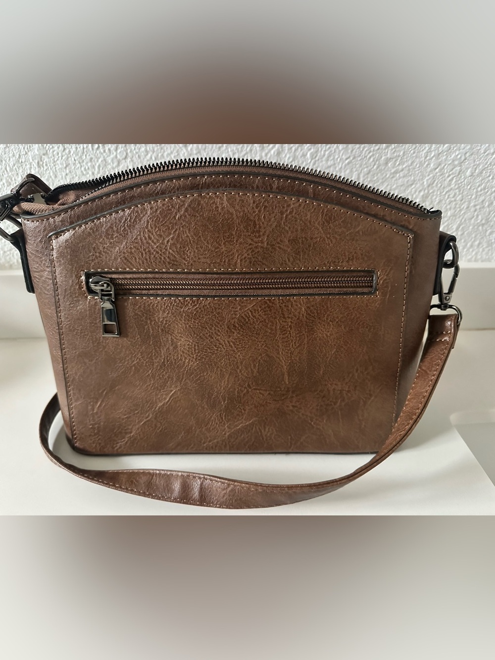 Brown Embossed Crossbody Bag with Turquoise Accent - Picture 3 of 5